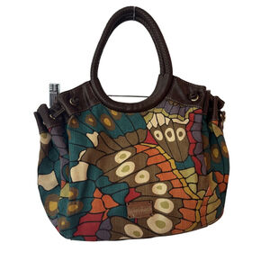 Relic Multi-color Butterfly Canvas Satchel Bag One Size Brown Trim